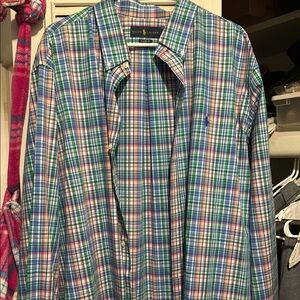 Ralph Lauren Men's Blue and Green Plaid Shirt